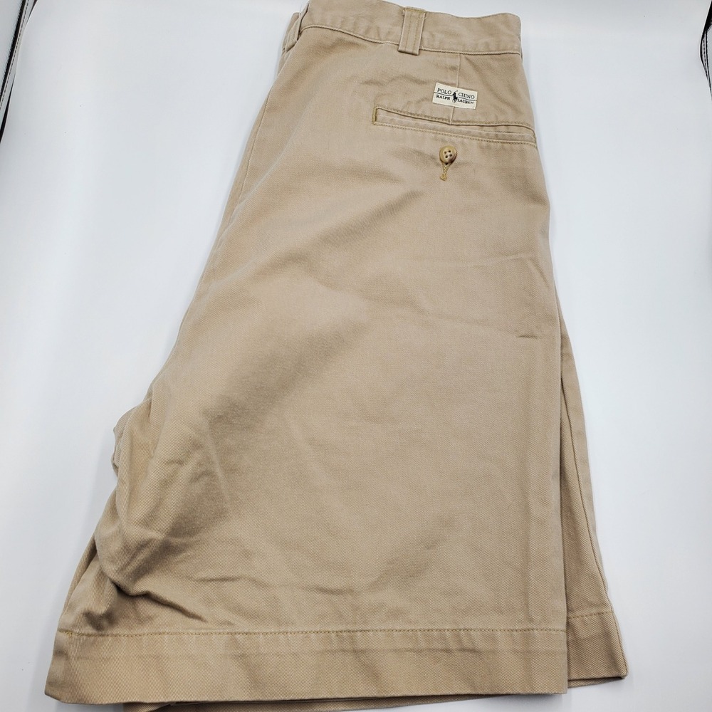 Polo Ralph Lauren Mens Tan Chino Shorts Cotton Twill Flat Front Khaki Size 33